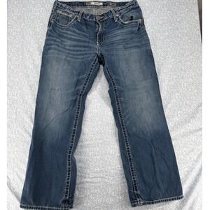 BKE Derek Mens Straight Leg Jeans 36S Medium Wash Heavy Stitch Denim